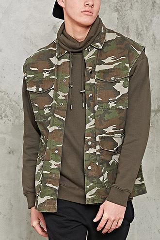 Forever21 Camo Print Button-front Vest