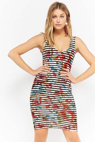 Forever21 Floral Shadow-striped Mini Dress