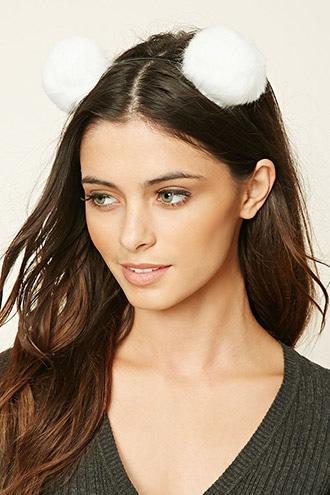 Forever21 Cream Fuzzy Pom-pom Headband