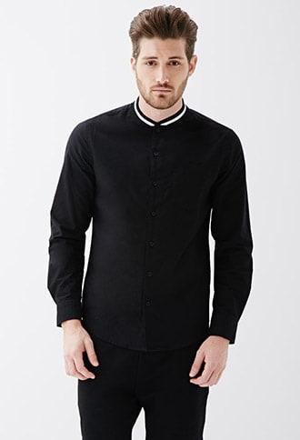 Forever21 Varsity-striped Collar Shirt