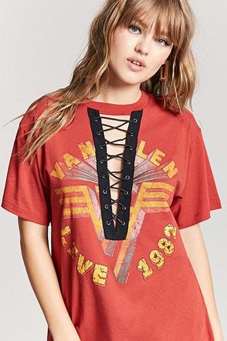 Forever21 Van Halen Graphic Lace-up Band Tee