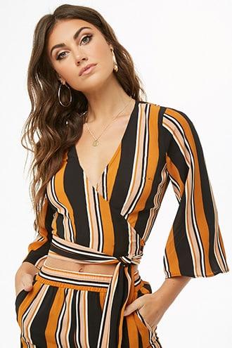 Forever21 Striped Surplice Wrap Crop Top