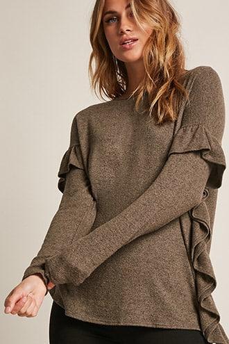 Forever21 Marled Ruffle-trim Knit Top