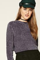 Forever21 Women's  Charcoal Fuzzy Ribbed Knit Sweater