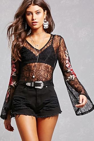 Forever21 Sheer Lace Embroidered Top