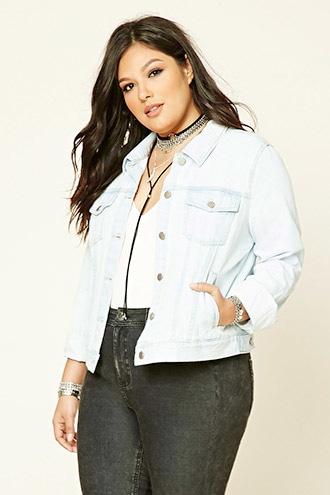 Forever21 Plus Women's  Light Denim Plus Size Denim Jacket