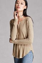 Forever21 Waffle-knit High-low Dolman Top