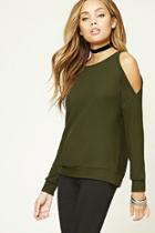 Forever21 Women's  Olive Brushed Knit Open-shoulder Top
