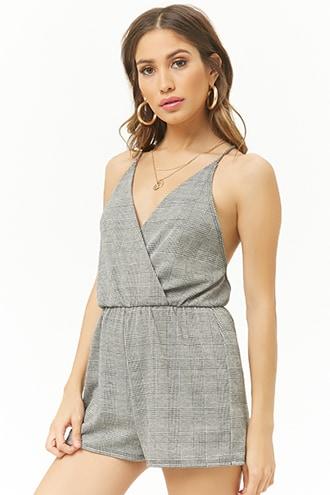 Forever21 Cross-back Glen Plaid Romper