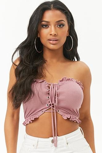 Forever21 Lace-up Ruffled Cropped Tube Top