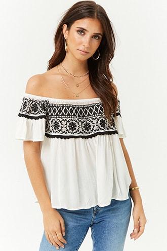 Forever21 Floral Crochet Off-the-shoulder Top