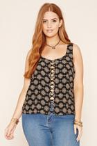 Forever21 Plus Women's  Black & Taupe Plus Size Ornate Print Top