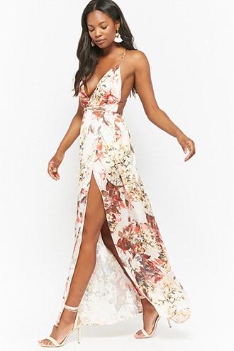 Forever21 Satin Floral Halter Maxi Dress