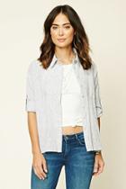 Forever21 Women's  White Pinstripe Chambray Top