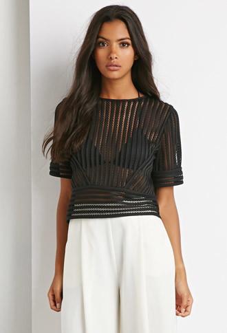 Forever21 Striped Mesh Boxy Top