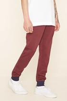 21 Men Men's  Burgundy & Navy Cotton-blend Drawstring Joggers