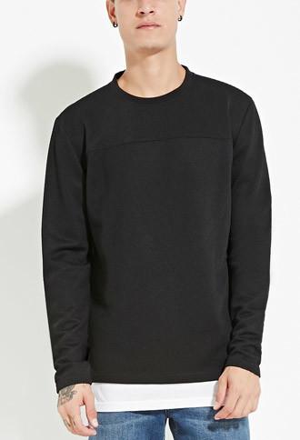 21 Men Men's  Texture Curved-hem Tee