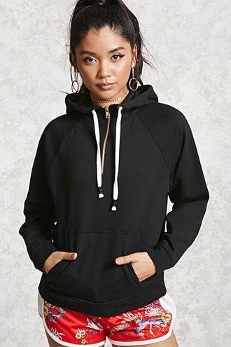 Forever21 Fleece Zip-up Drawstring Hoodie