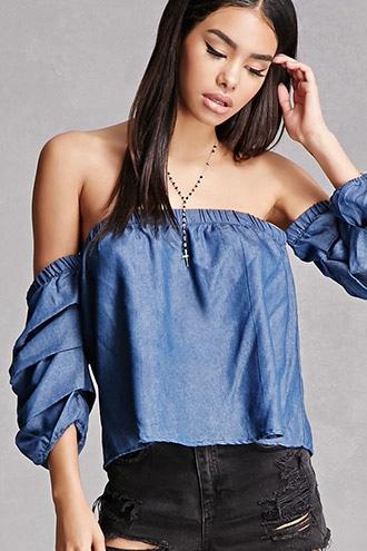 Forever21 Chambray Off-the-shoulder Top