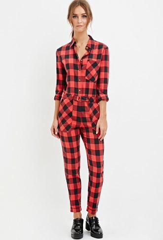 Forever21 Women's  Buffalo Plaid Jumpsuit