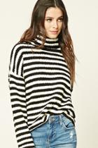 Forever21 Women's  Black & Cream Stripe Cowl-neck Sweater
