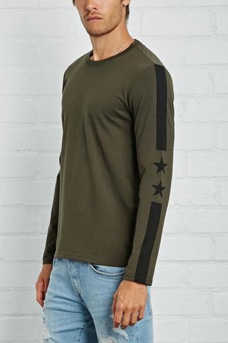 21 Men Men's Olive & Black Varsity-striped Tee