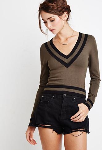 Forever21 Varsity-striped Crop Sweater