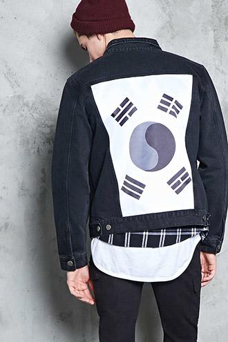 Forever21 Korean Flag Patch Denim Jacket