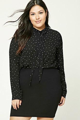 Forever21 Plus Women's  Black & White Plus Size Polka Dot Shirt