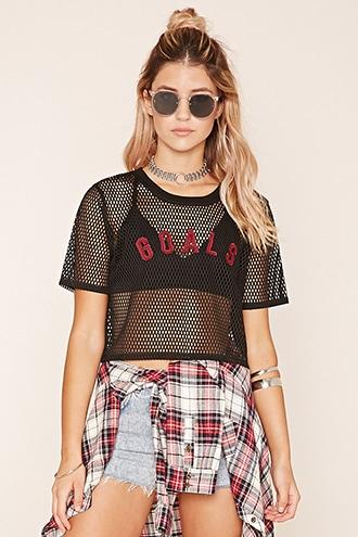 Forever21 Women's  Goals Mesh Crop Top