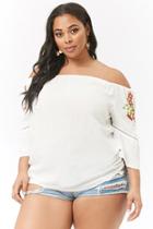 Forever21 Plus Size Floral Embroidered Off-the-shoulder Top