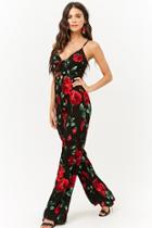 Forever21 Rose Print Knot-front Jumpsuit
