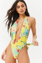 Forever21 Floral Print Halter One-piece Swimsuit
