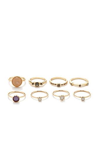 Forever21 Faux Gemstone Ring Set (gold/pink)
