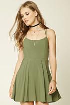 Forever21 Women's  Light Olive Strappy Fit And Flare Dress