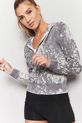 Forever21 Active Bleach Dye Zip Hoodie
