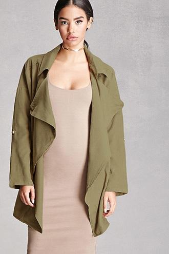 Forever21 Women's  Olive Drape-front Trench Coat