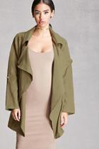 Forever21 Women's  Olive Drape-front Trench Coat