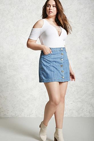 Forever21 Plus Size Button Denim Skirt