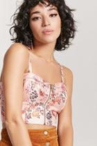 Forever21 Floral Zip-front Bustier Crop Top