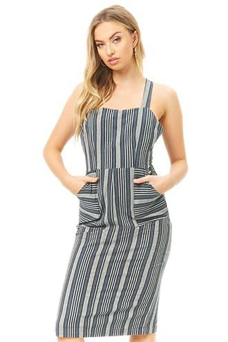 Forever21 Stripe Embroidered Midi Dress
