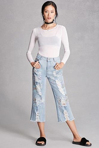 Forever21 Women's  Rehab Frayed Ankle Jeans