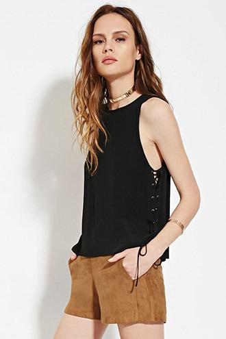 Forever21 Women's  Black Contemporary Lace-up Top