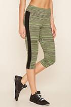 Forever21 Women's  Black & Lime Active Striped Capri Leggings