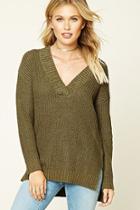 Love21 Women's  Olive Contemporary V-neck Sweater