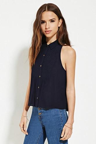 Forever21 Women's  Navy Eyelet Crochet Top