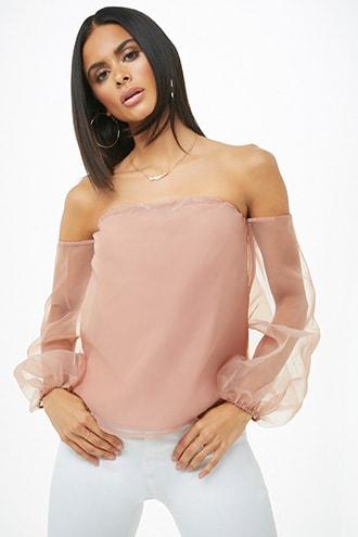 Forever21 Sheer Off-the-shoulder Organza Top