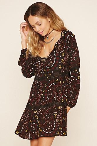 Forever21 Women's  Tiered Floral Print Shift Dress