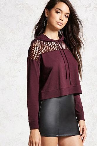 Forever21 Hooded Mesh Panel Sweater
