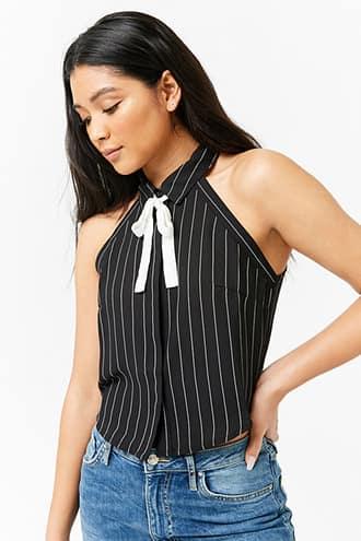 Forever21 Pinstripe Pussycat Bow Crop Top